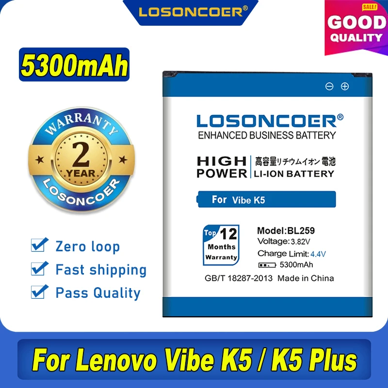 Аккумулятор BL259 5300 мА · ч для Lenovo Vibe K5 Plus K32C36 K32C30 Lemon 3 3S / A6020a40 A6020 A40 A 6020a40 | Мобильные
