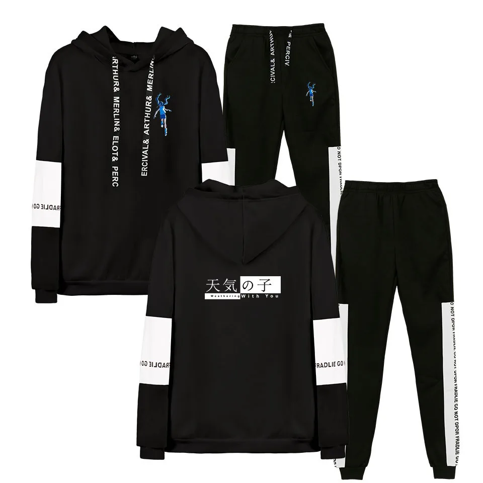 

2021 Tenki No Ko Cartoon Women Hoodies Clothing Set Casual 2 Piece Set Warm Clothes Tracksuit Women Set Tops Pants Ladies Suit