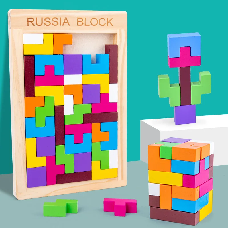 

Children Wooden Toys Educational Game Jigsaw Tetris Cubes Puzzles Baby Toys Children Boys Girls Kids Tetris Puzzle Magic Tangram