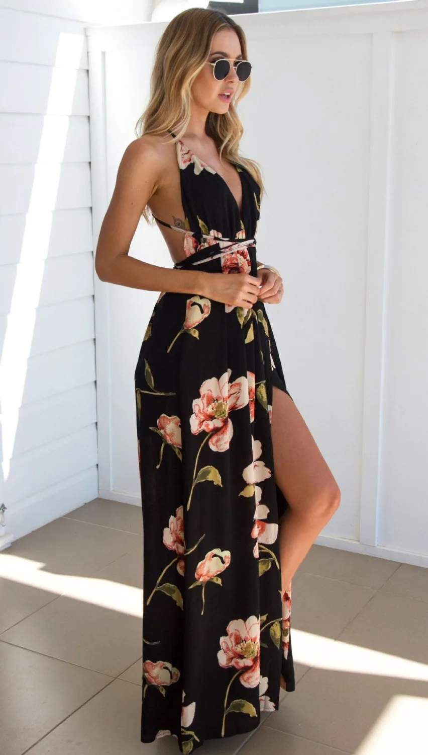 

Summer dress 2019 Floral Vestidos Mujeres Sexy Maxi Dress Long Pleated Dresses Backless robe femme robe longue evenning-dress