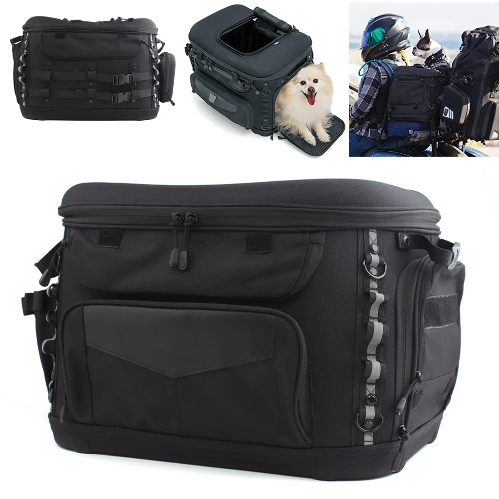

Motorcycle Dog Cat Palace Pet Carrier Pet Bag Black Tail Bag For Motorbikes Trike Models w/ Luggage Rack Sissy Bar Universal