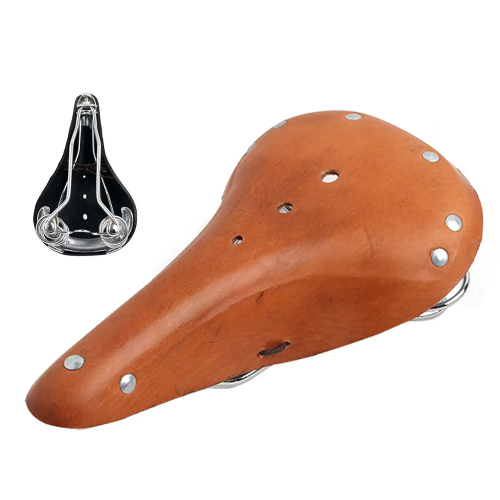 

1 Pcs Bike Seat Cushion With Springs Leather Vintage Cowhide Saddle For Bicycles With Dual Seat Tube Bicycle Cycling Parts