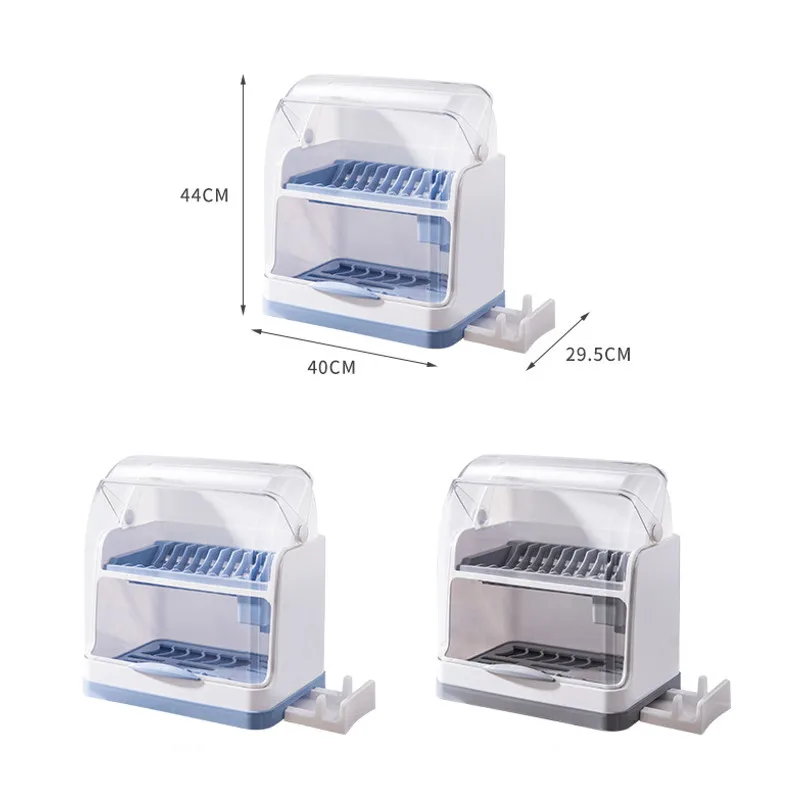 

2 Layers Table Plastic Dish Rack Kitchen Storage Holder Drainer Bowl Tableware Dish Drying Rack Home Cupboard Organizer with lid