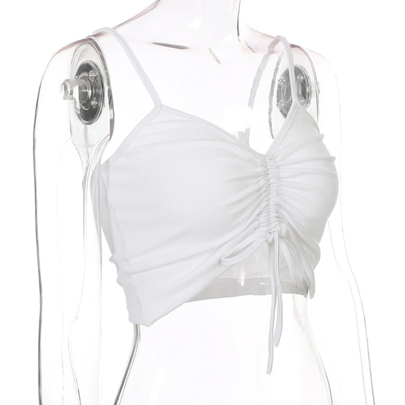 Женский плиссированный топ с бантом белый базовый укороченный без рукавов