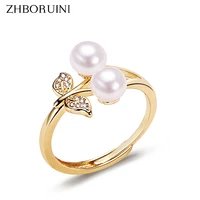 zhboruini fine pearl ring two real natural pearl 925 sterling silver ring cherry design female wedding jewelry drop shippi