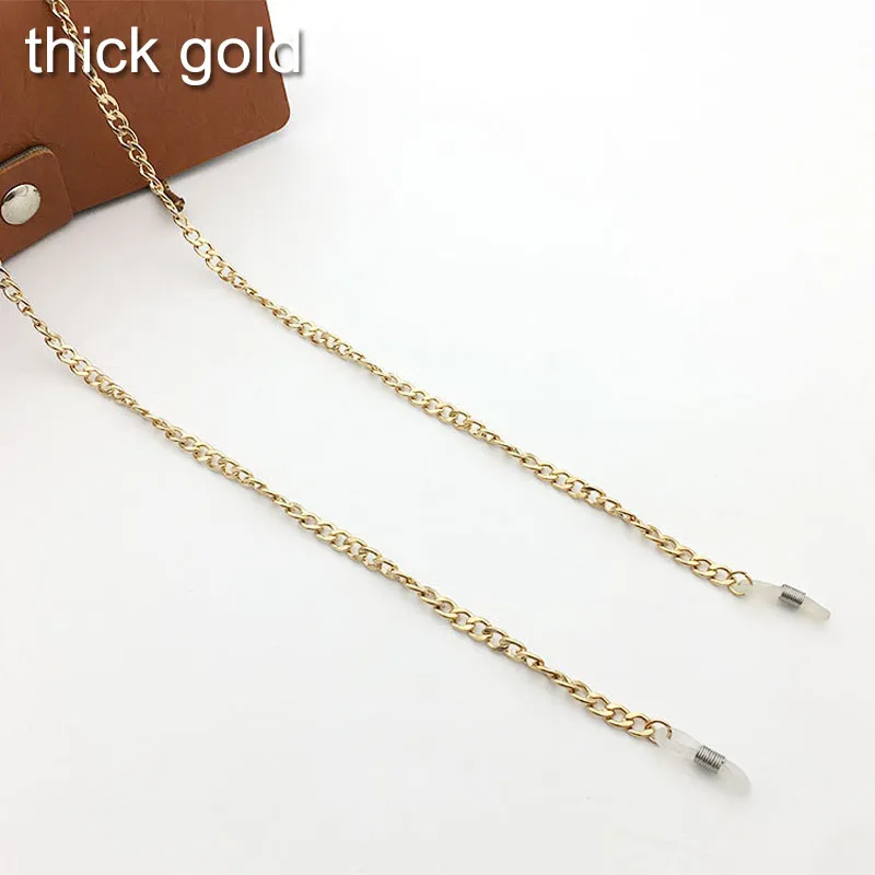 thick gold Винтажные цепочки для солнцезащитных очков, женские и мужские жемчужные цепочки для очков из нержавеющей стали, ремешок на шею, цепочка для очков с бусинами для чтения - Цвет: thick gold
