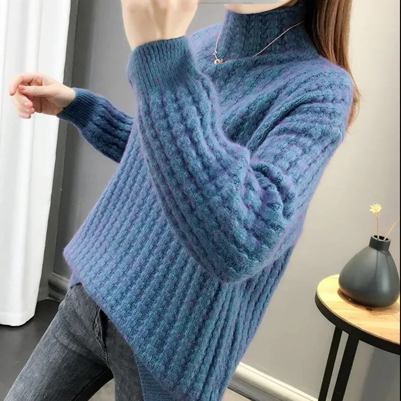 Blue Knitted Women Sweaters Big Size Fall Winter Thicken Fashion Pullovers Long Sleeve Autum New Ladies Oversized Sweater Green enlarge