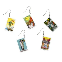 acrylic printing double sided vintage tarot earrings for women europe and america fashion unusual earrings accessories for girls