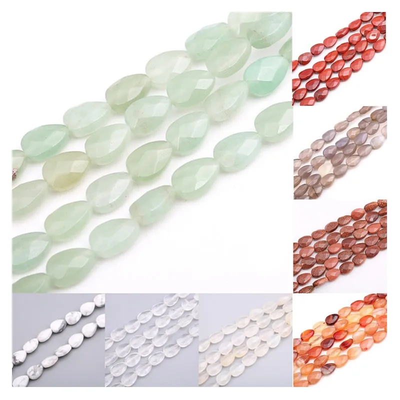 

8*13mm Natural Stone Colorful Agate Tiger Eye Crystal Drop-shaped Section Loose Beads for Jewelry Make DIY Bracelet Necklace 15"