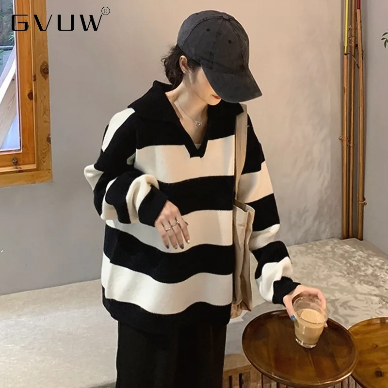 

Женский свободный свитер GVUW с воротником-поло, осень 2021, новая корейская мода, повседневное пальто