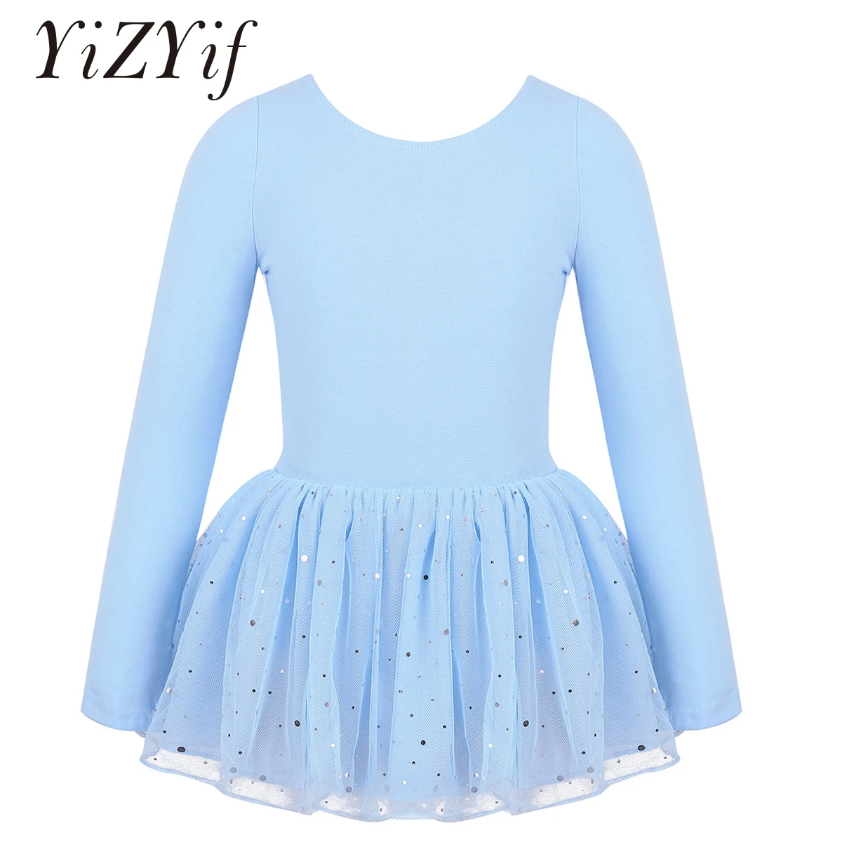 

YiZYiF Kid Girls Long Sleeve Shiny Mesh Tulle Tutu Ballet Dance Leotard Dress for Performance Girls Ballet Class Dancewear Dress