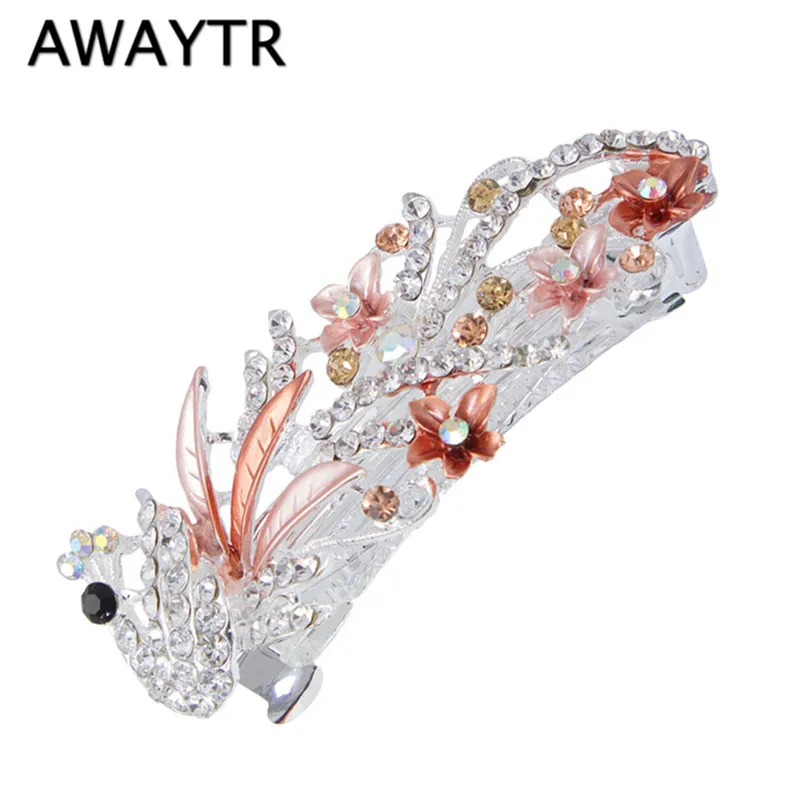 

5 Colors Trendy Peacock Barrettes Crystal Flower Hairpins Headwear For Hair Women Romantic Wedding Hair Accessories