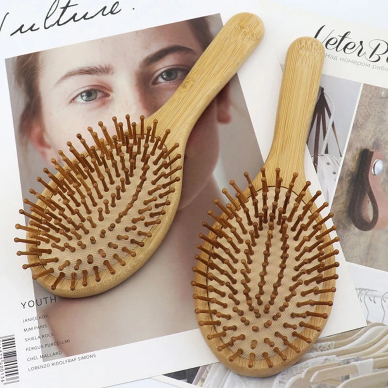 

Щетка для волос с бамбуковым лопастным наконечником, щетка для распутывания волос, уменьшает спутывание волос для массажа кожи головы