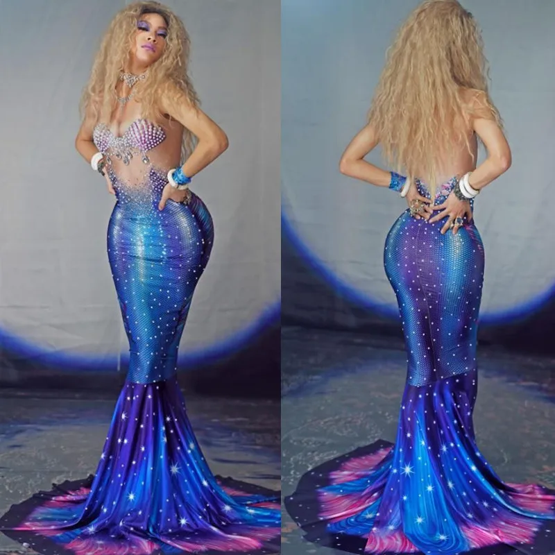 Пикантные туфли с жемчугом Стразы русалки длинное платье для женщин торжества