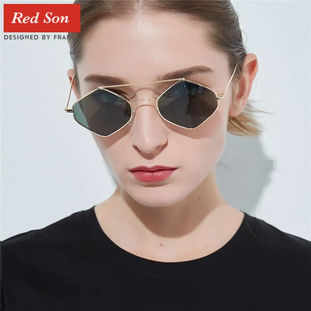 Очки солнцезащитные женские с квадратной и маленькой оправой из нержавеющей