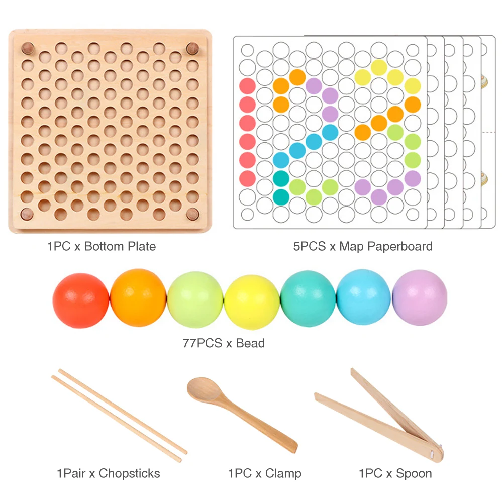 

Color Cognition Birthday Gift Parent Child Clipping Wooden Toy Beads Holder Montessori Learning Non Toxic Clamp Early Education