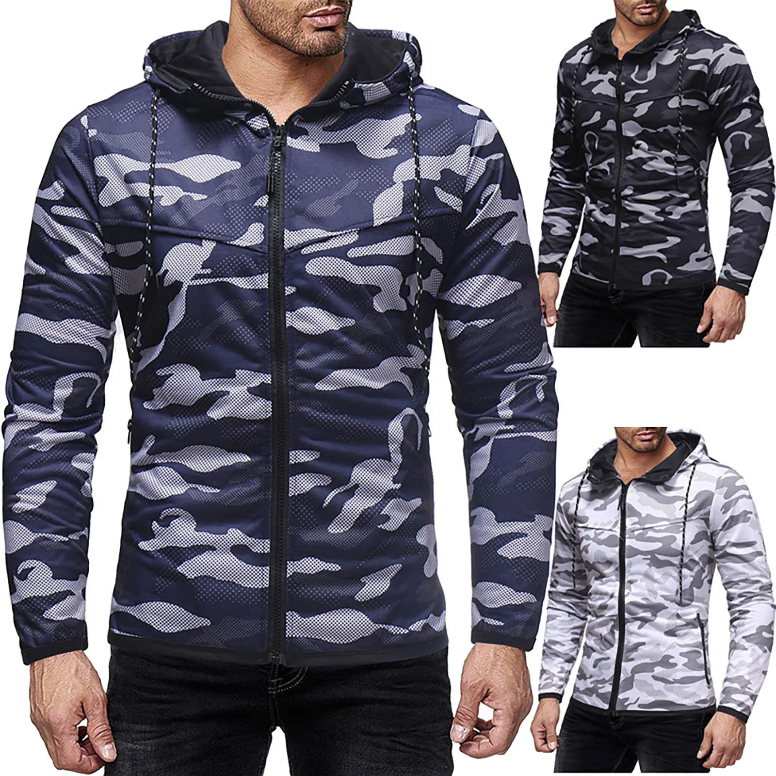 

Fashion Men's Zipper Hoodie 2021 New Autumn Camouflage Sweatshirts Hoody Casual Fashion Solid Streetwear Homme Hoodies Man