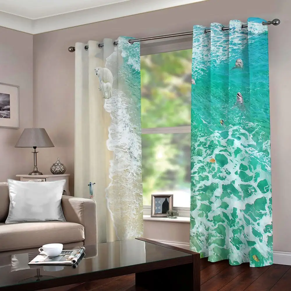 

Custom 3D Scenery Curtain Blackout 3D Curtains For Living Room Bedroom Modern Fashion Boy and girl's Room Drapes beach scenery