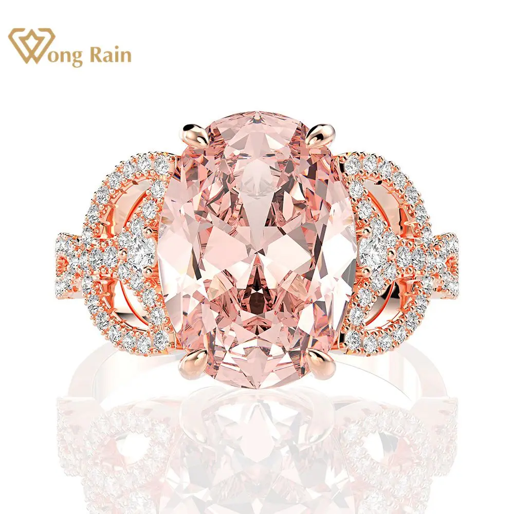 

Wong Rain 100% 925 Sterling Silver Oval Cut Morganite Gemstone Wedding Engagement Diamonds Rose Gold Ring Fine Jewelry Wholesale