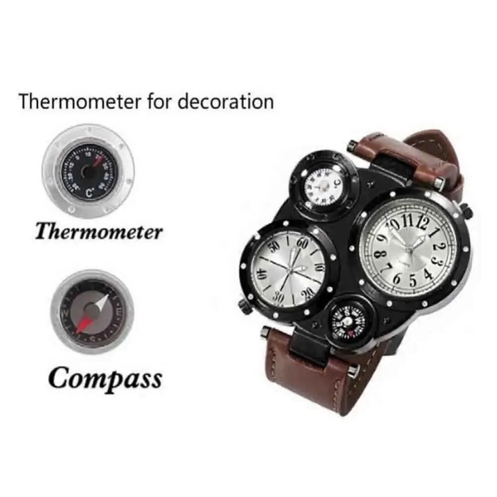 

Creative 4 Dials Digital Bracelet Watches Men Chic Dual Movement Quartz Sport Watch Waterproof Outdoor Thermometer Compass Clock