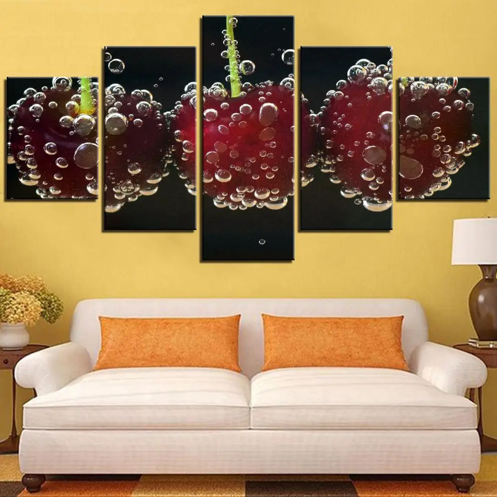 5 шт. вишня холст живопись вода обои фрукты постеры фотографии еда для кухни