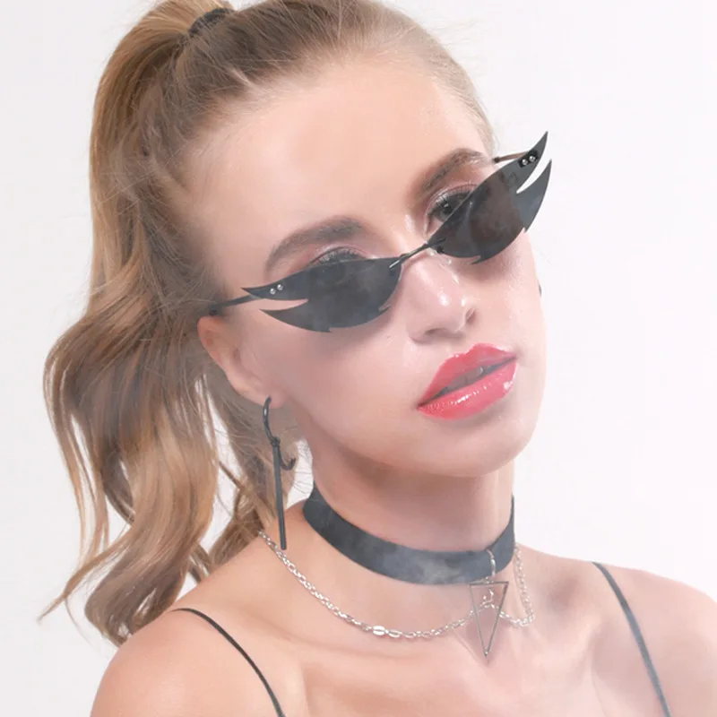

TEENYOUN Women Rimless Sunglasses Fashion Vintage Unique Cat Eye Steampunk Scissors Female Gafas Sharp Shape Shades Sun Glasses