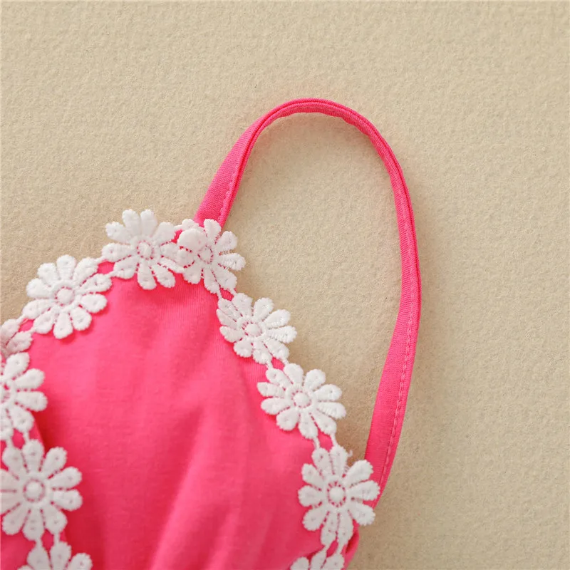 

Summer Baby Rompers Doughnut Print Flower Trim Spaghetti Straps V-Neck Sleeveless Jumpsuits Toddler Girls Clothes 0-3 Years