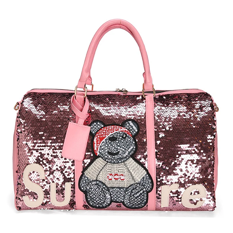 

2021 free shipping sequin fitness duffel bag leather travel bag large travel duffel bag with adjustable shoulder strap