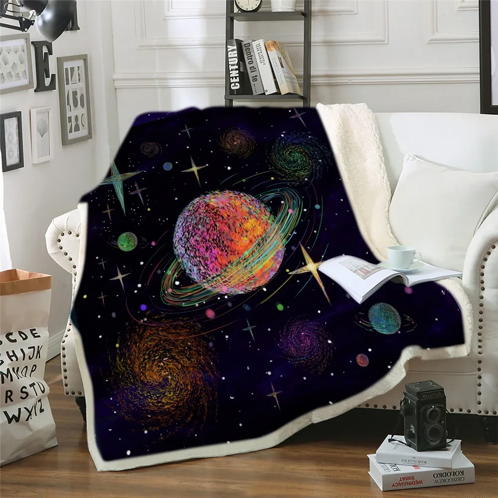 

Soft Blanket Outer Space Galaxy Bed Cover for Travel Office Outdoor Warm Bedspread Kids Gift 3D Universe Print Cartoon Blanket