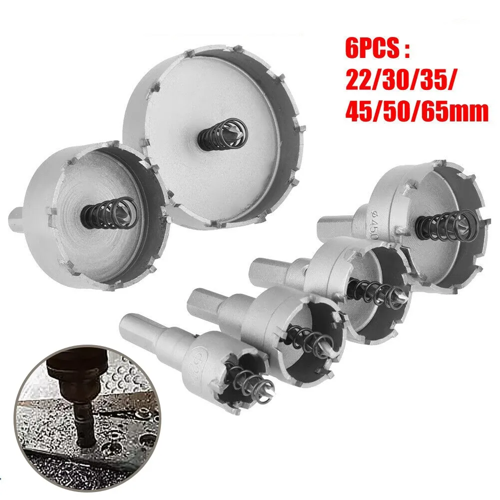 

22-65mm Drill 6Pcs Hole Saw Carbide Cutter Drill Bit Durable High Quality