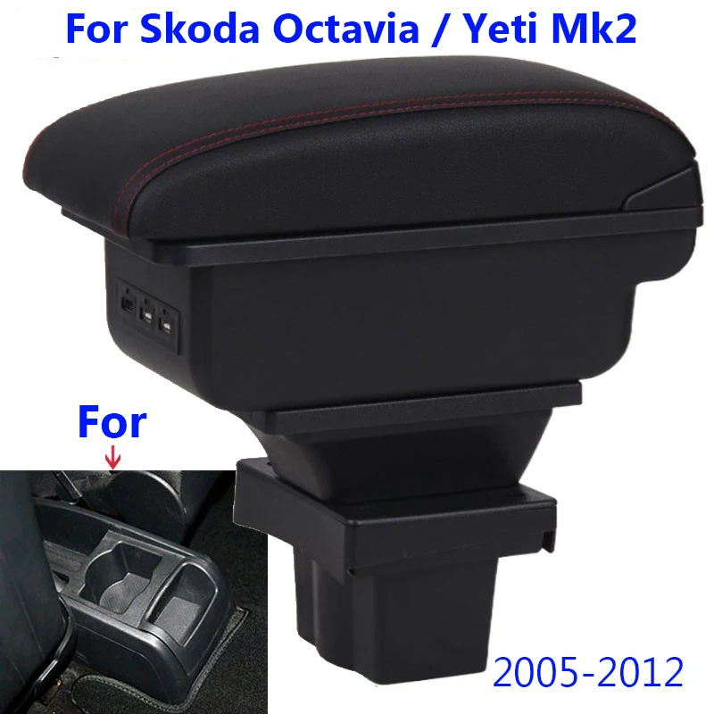 

For Skoda Octavia Armrest Box For Skoda Yeti Mk2 2005-2012 Car Armrest Retrofit Parts Storage Accessories Interior Charging USB