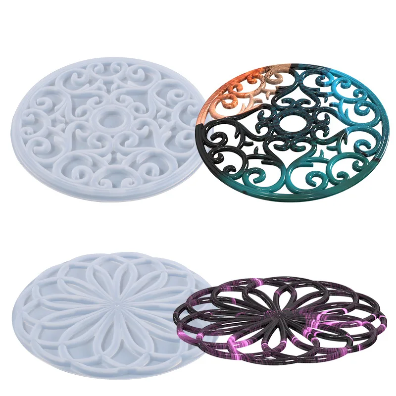 DIY Mandala Round Resin Mold Hollow Out Coaster Epoxy Flower Tray Cup Mat Casting Silicone Mould DIY Crafts Home Decor Making