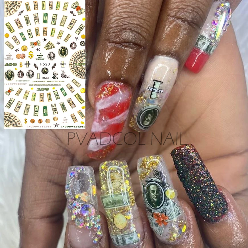 Рисунки на ногтях Стикеры Деньги Доллар богатых Стиль наклейки фольга для
