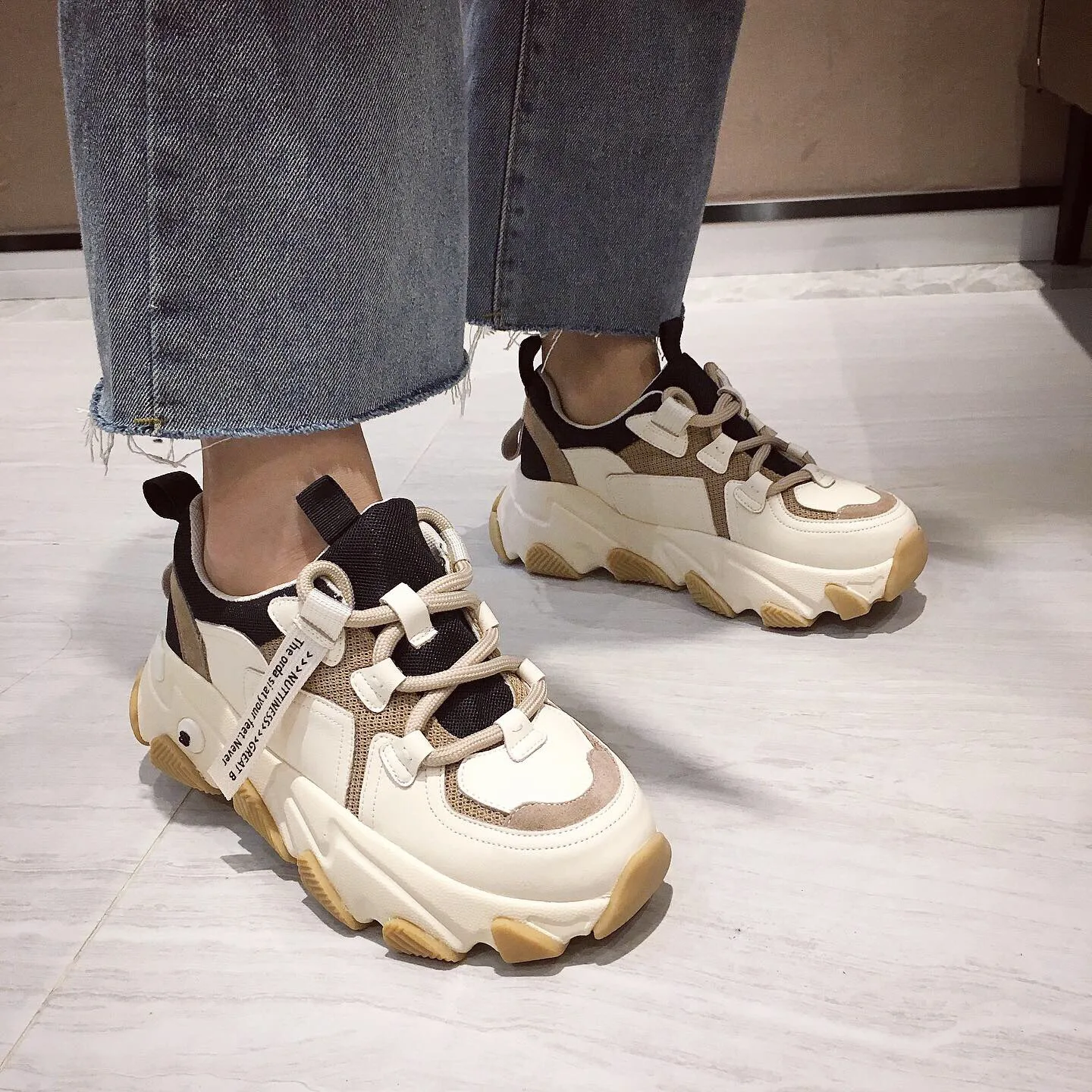 

Jookrrix 2020 Women Spring Female Increased 5cm Chunky Sneakers For Women Brand Casual Shoes Lady Genuine Leather Shoes ZD2613