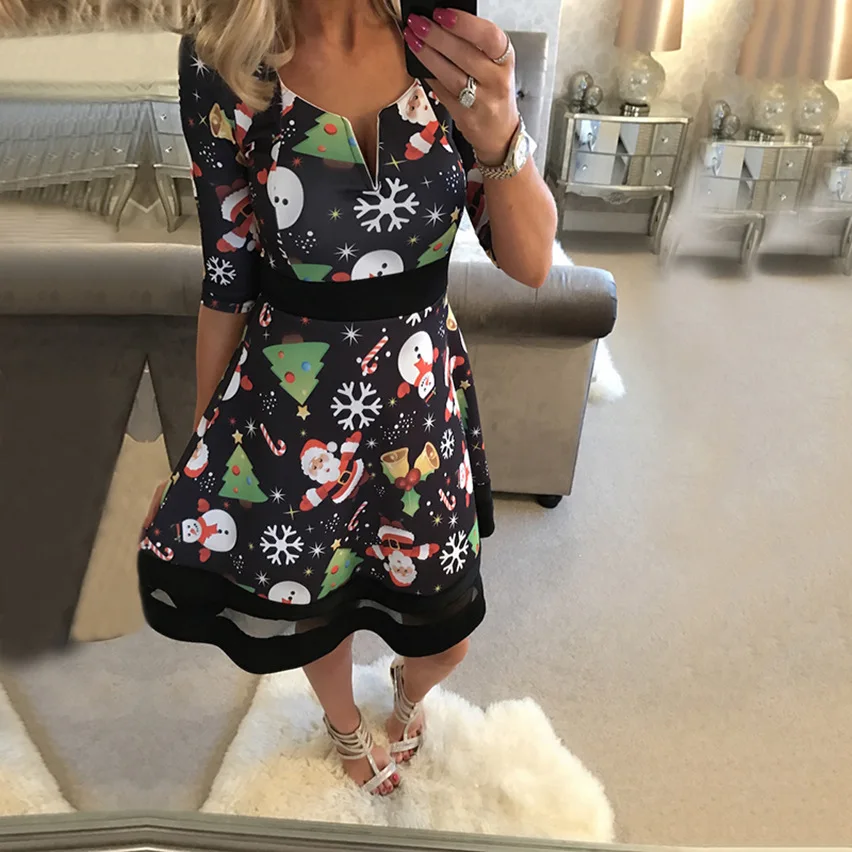 Женское платье с v образным вырезом Осень зима 2019 рождественское Санта Клауса