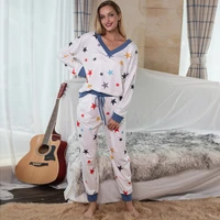 homewear starry print pajama sets two piece trouser suits drawstring sweatpants mujer long sleeve sweatshirt loungewear pyjama