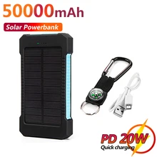 2021 50000mAh Solar Power Bank Large Capacity Outdoor Travel External Battery Portable Mobile Phone Charger for Xiaomi Samsung