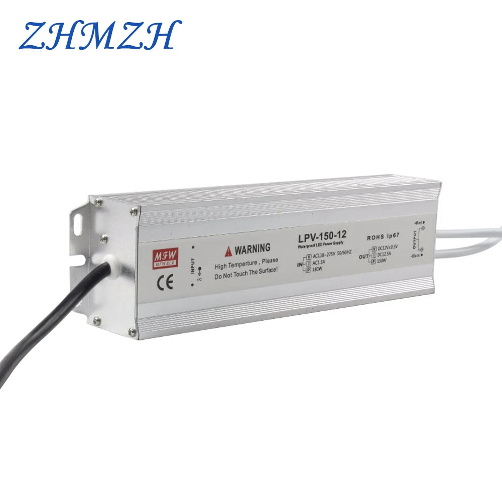 ZHMZH outdoors AC 110V/220V Outdoor Light Power Supply 150w , IP67 Waterproof 12.5A LED Driver DC 12V