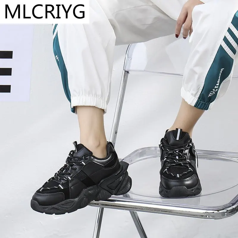

2021 Spring New Women Vulcanized Shoes Comfortable Platform Fashion Woman Shoes Lace Up Walking Casual Woman Sneaker Plus Size