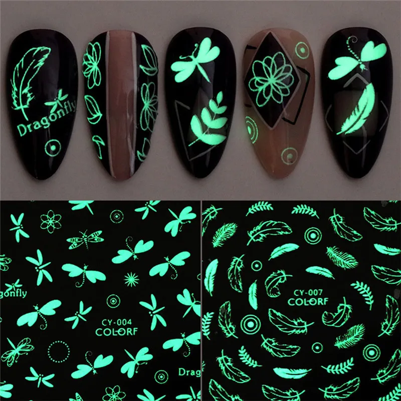 1 sheet Glow in the Dark Lovely Nail Art Water Transfer Stickers Decals Decoration Butterfly Design Luminous Decorations | Красота и
