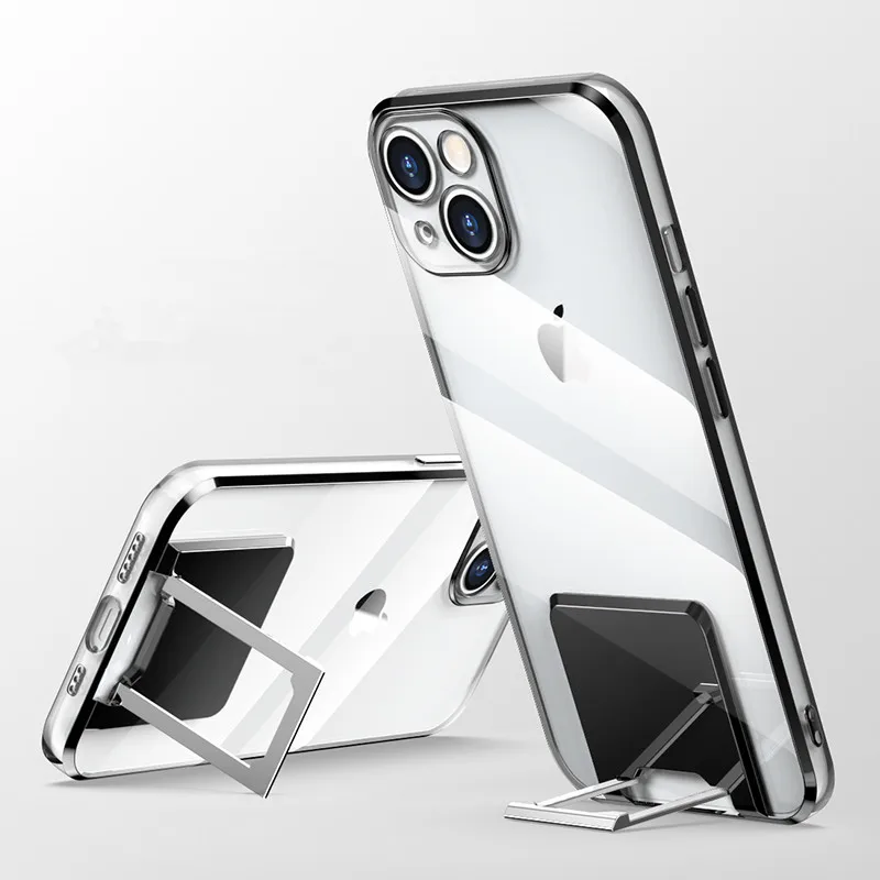 

Luxury Transparent Phone Cases for iPhone 13 12 11 Pro Max SE 2020 XR X XS 7 8 Plus Coque Hidden Bracket Shockproof Back Cover