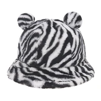 new zebra striped print winter hats for women warm faux fur bucket hat velvet dome fisherman caps for men gorras casquette 2021