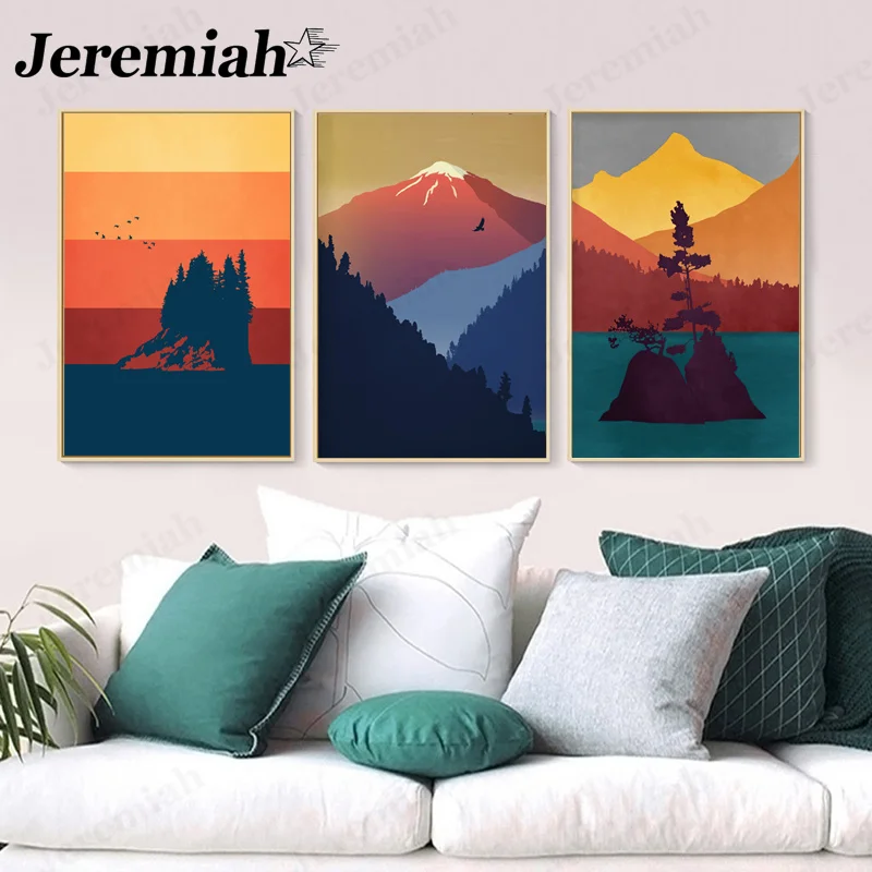

Abstract Landscape Canvas Poster Colorful Mountain Forest Sunrise Painting Print Wall Art Modern Home Room Decoration