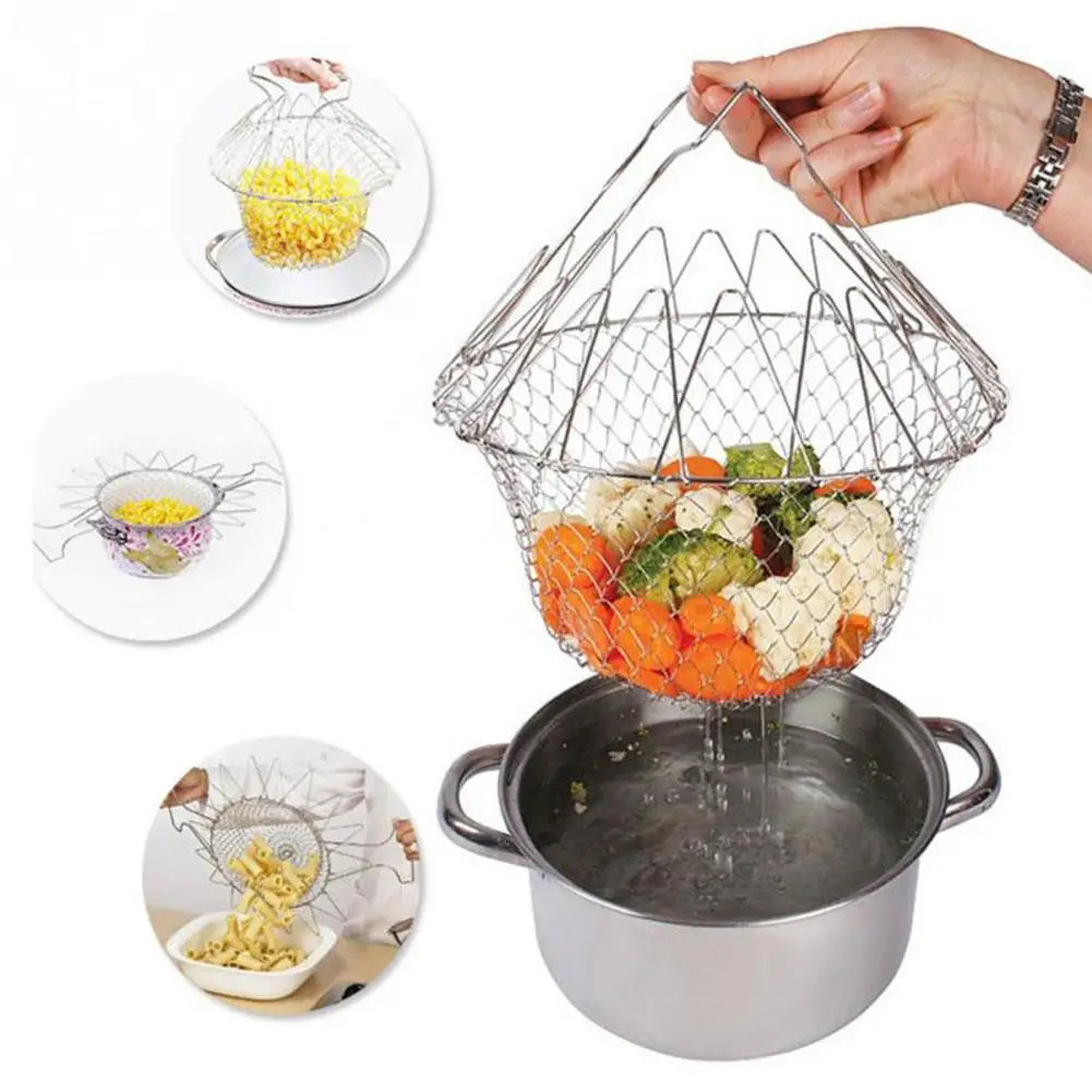 

Stainless Steel Retractable Folding Net Frame French Fries Degreasing Filter Kitchen Cooking Tools Food Drip Basket