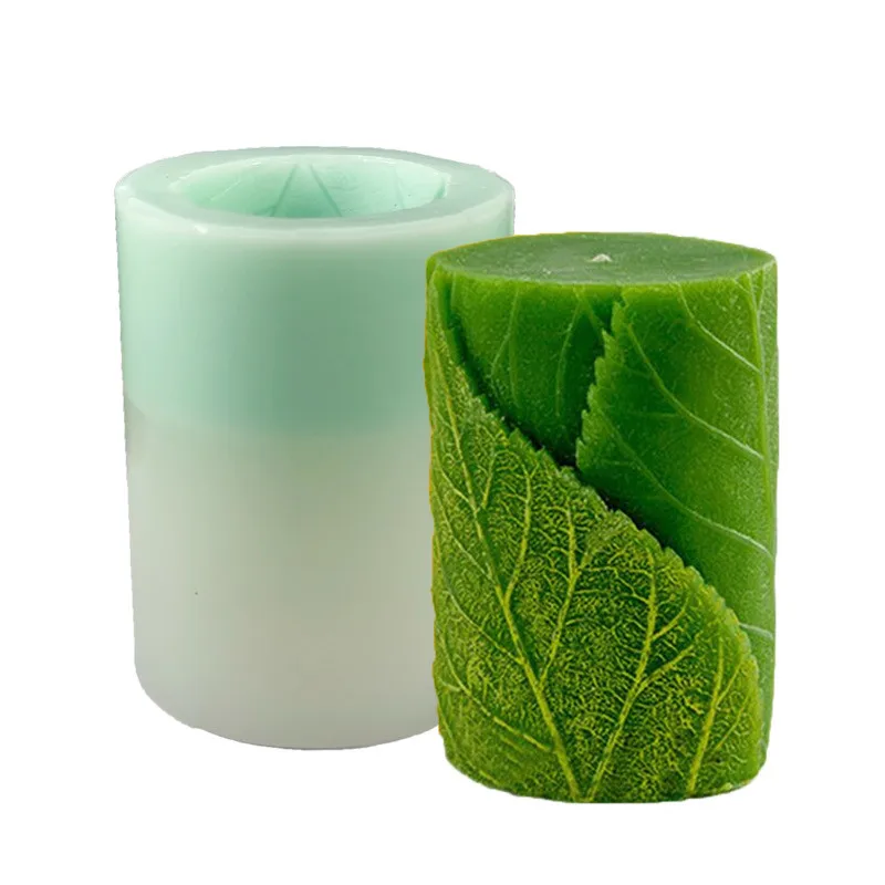 Силиконовый цилиндр формы с листьями 3D свечи для домашнего рождественского мыла