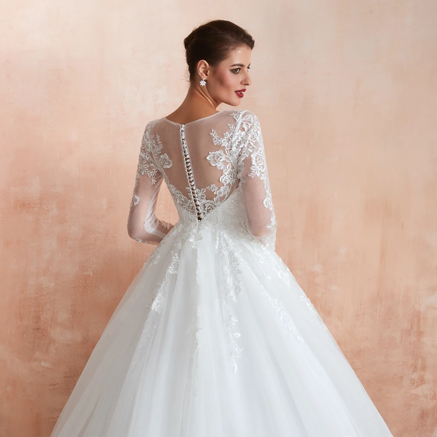 

Jiayigong Ball Gown Wedding Dresses 2020 Vestido De Novia Long Sleeves O-neck Appliques Tulle Wedding Gown for Bride
