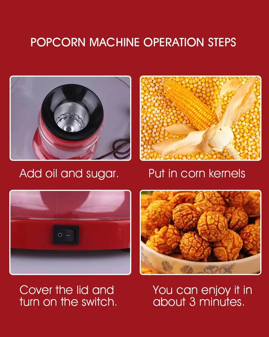 

SUSWEETLIFE Home children's automatic popcorn machine popcorn machine popcorn machine gift making without refueling