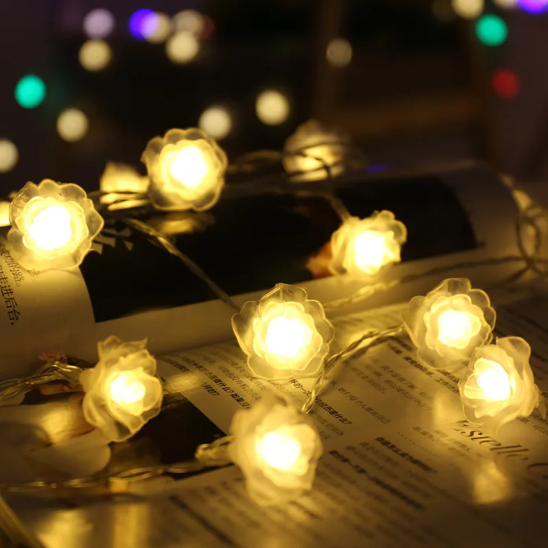 

10/20/40 LED Rose Flower Garden Decor Fairy Garland String Lights Wedding Decoration Christmas Decorations for Home Navidad 2021