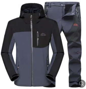 Gray Gray Suit Мужская осенне-зимняя уличная Флисовая теплая флисовая куртка с капюшоном водонепроницаемая Лыжная куртка треккинг Кемпинг горная куртка брюки - Цвет: Gray Gray Suit