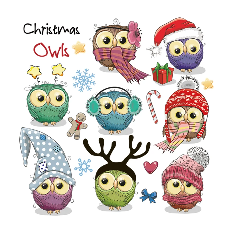 Рождественские нашивки с совами теплопередающие виниловые наклейки